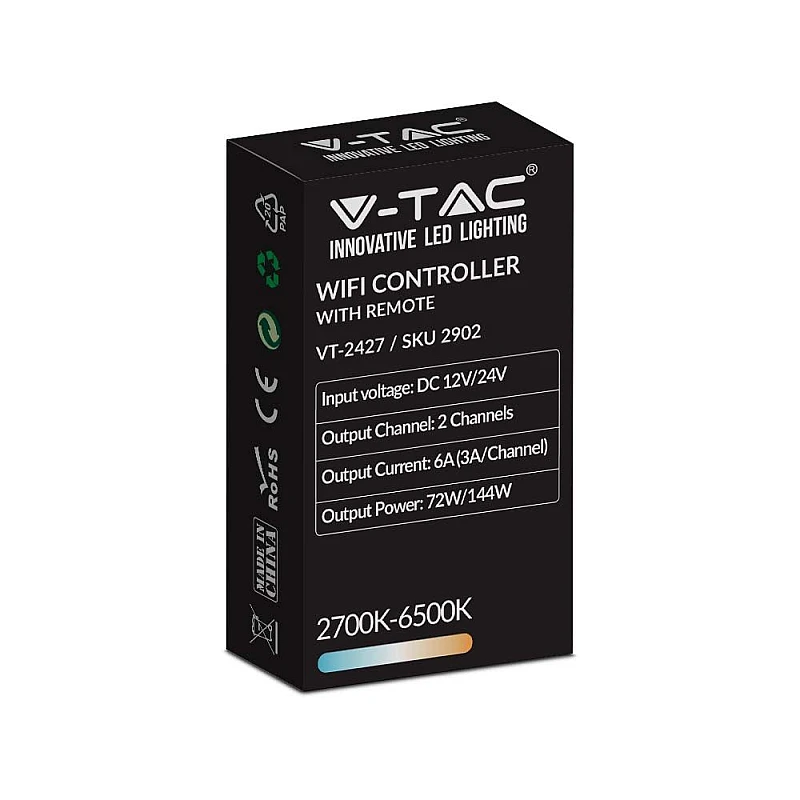 Led strip Controller 3CCT 72Watt/144W WiFi με τηλεχειριστήριο 24 κουμπιών VT-2427 V-TAC 2902
