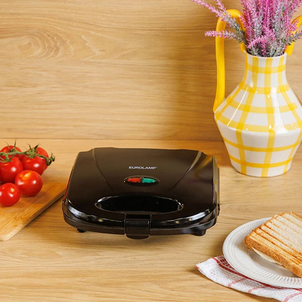 Τοστιέρα μαύρη 2 θέσεων 800W από ανοξείδωτο ατσάλι και πλαστικό 300-70022 EUROLAMP