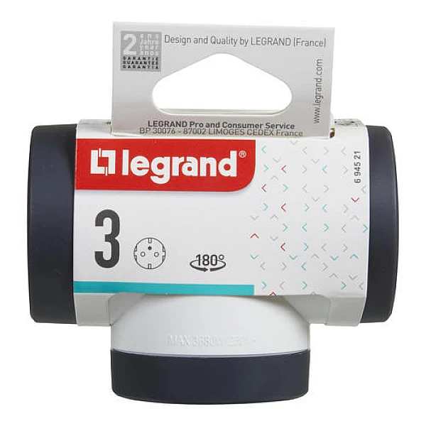 LEGRAND Πολύπριζο Σταυρός Σούκο περιστρεφόμενο 3 θέσεων Λευκό-Μαύρο 694521