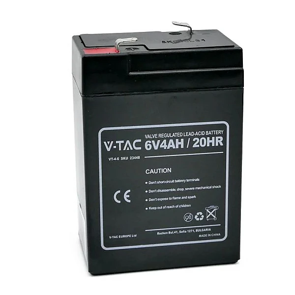 V-TAC 23448 Επαναφορτιζόμενη μπαταρία μολύβδου κλειστού τύπου T1 4Ah 6V