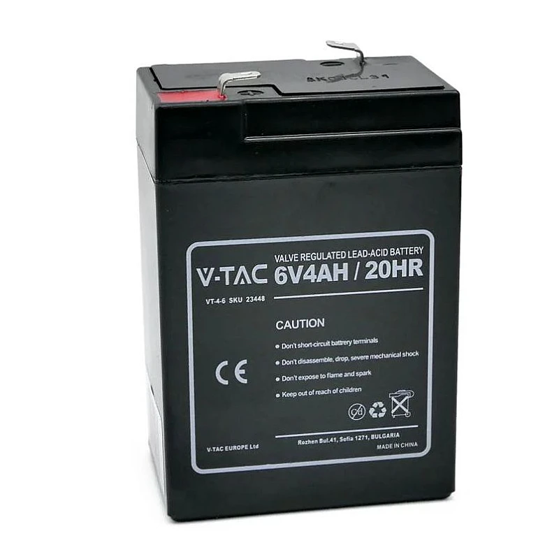 V-TAC 23448 Επαναφορτιζόμενη μπαταρία μολύβδου κλειστού τύπου T1 4Ah 6V V-TAC 23448 Επαναφορτιζόμενη μπαταρία μολύβδου κλειστού τύπου T1 4Ah 6V