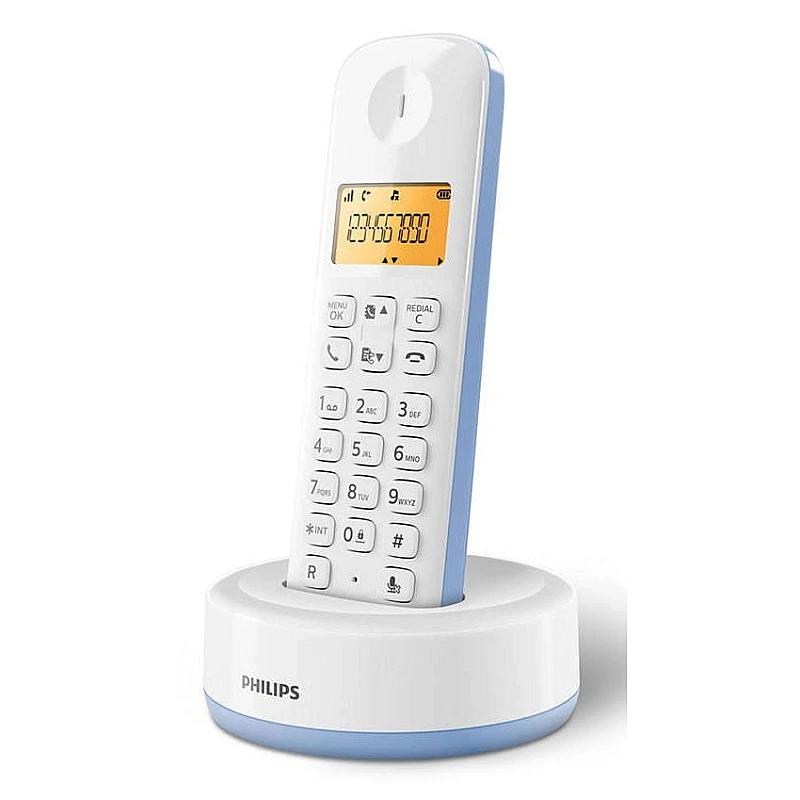 Ασύρματο Ψηφιακό Τηλέφωνο λευκό-μπλε PHILIPS D1601S-34 με ελληνικό μενού Ασύρματο Ψηφιακό Τηλέφωνο λευκό-μπλε PHILIPS D1601S-34 με ελληνικό μενού