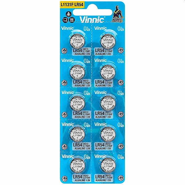 Vinnic Μπαταρίες αλκαλικές κουμπιά 1,5V AG10 LR54 blister 10 τεμαχίων L1131F