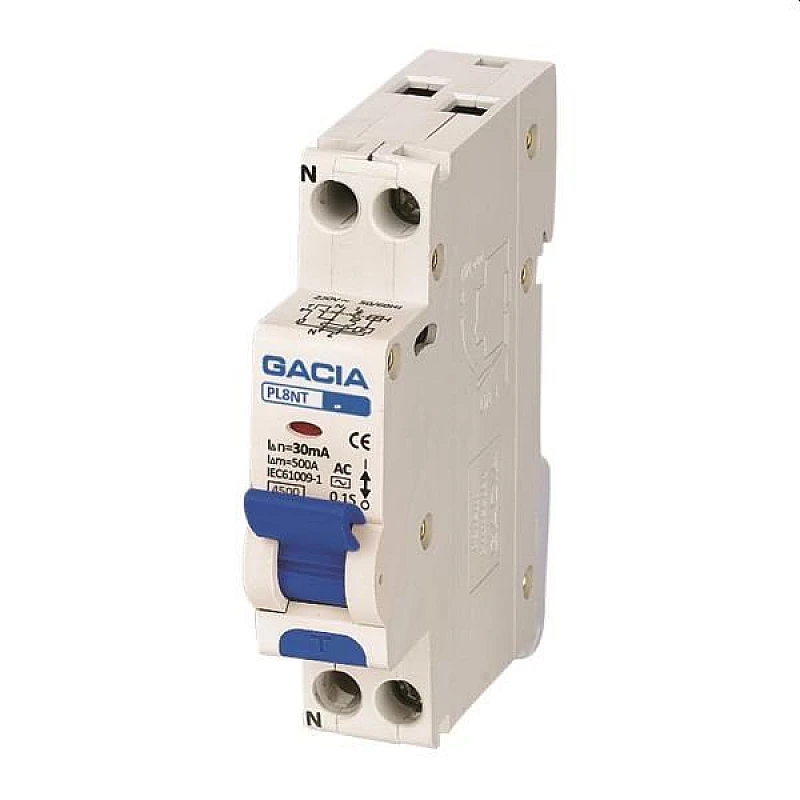 GACIA 1P+N C TYPE A 16Α 30mA 4,5kA Ρελέ RCBO Μονοπολικό Μονοφασικό 500-43512