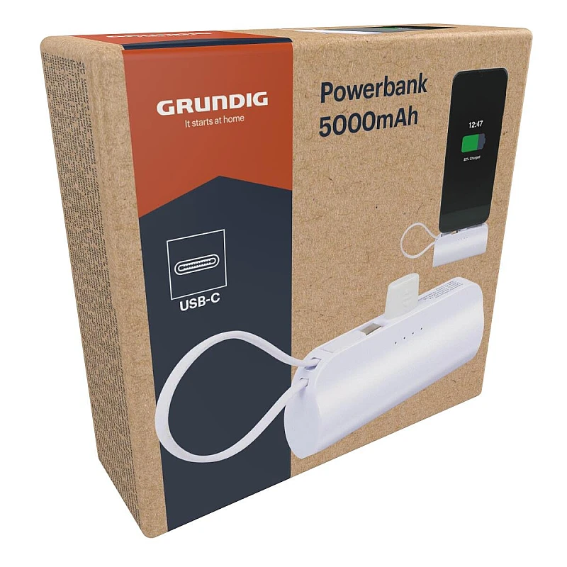 GRUNDIG Powerbank 5.000mAh USB-C 5V/2.1A Λευκό με Stand 35616