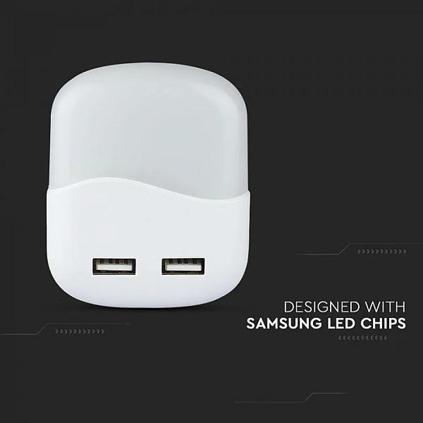 Φωτάκι νυκτός LED Samsung SMD 3000K τετράγωνο με αισθητήρα φωτός και θύρες USB 2.0A VT-84-SQ 507 VTAC