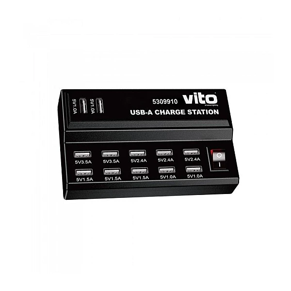 Σταθμός Φόρτισης USB-A 12x 5VDC 60W Max με διακόπτη μαύρος 5309910 VITO