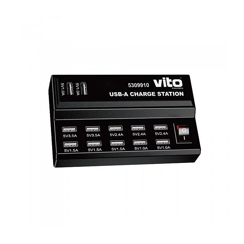 Σταθμός Φόρτισης USB-A 12x 5VDC 60W Max με διακόπτη μαύρος 5309910 VITO