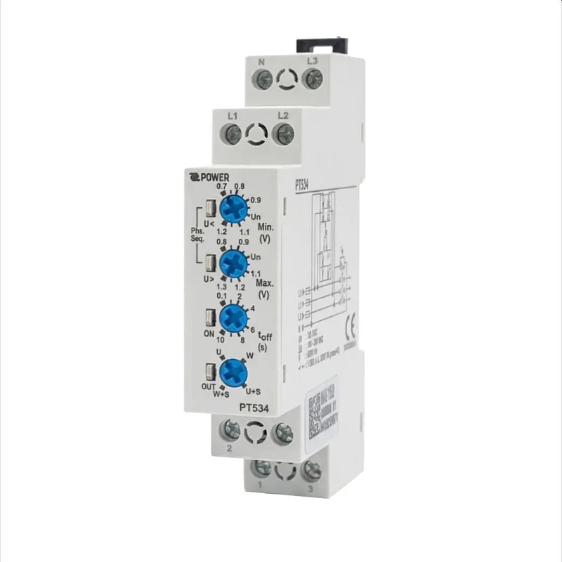 Power Electronics Επιτηρητής τριφασικός με ρυθμιζόμενα όρια τάσης & επιλογή τρόπου λειτουργίας (ράγας) PT534