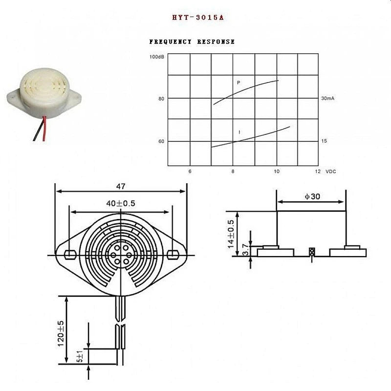 Buzzer 3-24VDC 90dB με καλώδιο 3p31201 5059 OEM