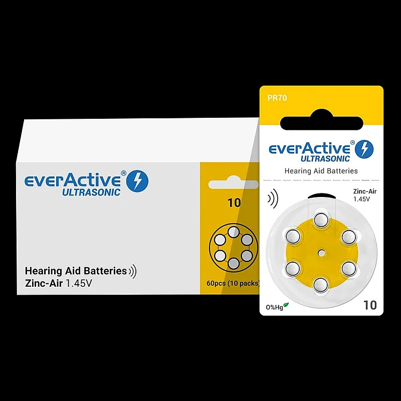 EverActive μπαταρίες ακουστικών Βαρηκοΐας 1,45V Ultrasonic 10/PR70 blister 6 τεμαχίων EverActive μπαταρίες ακουστικών Βαρηκοΐας 1,45V Ultrasonic 10/PR70 blister 6 τεμαχίων