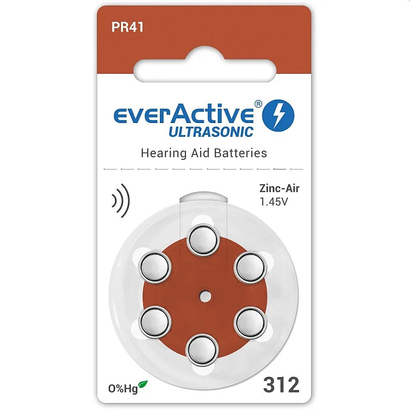 EverActive μπαταρίες ακουστικών Βαρηκοΐας Ultrasonic 1,45V PR41 τύπου 312 blister 6 τεμαχίων EverActive μπαταρίες ακουστικών Βαρηκοΐας Ultrasonic 1,45V PR41 τύπου 312 blister 6 τεμαχίων