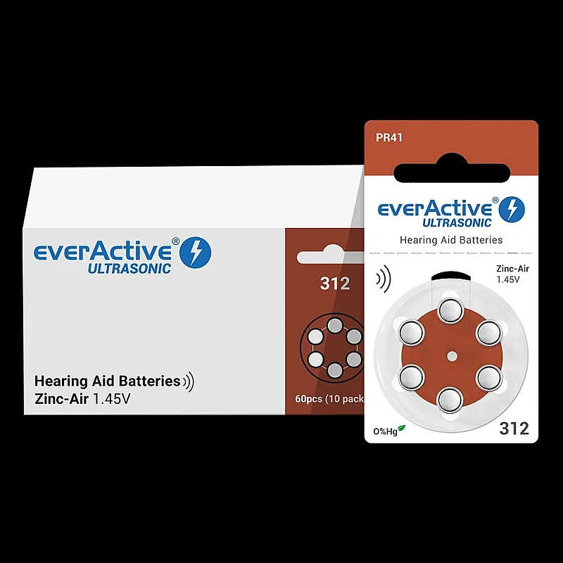 EverActive μπαταρίες ακουστικών Βαρηκοΐας Ultrasonic 1,45V PR41 τύπου 312 blister 6 τεμαχίων EverActive μπαταρίες ακουστικών Βαρηκοΐας Ultrasonic 1,45V PR41 τύπου 312 blister 6 τεμαχίων