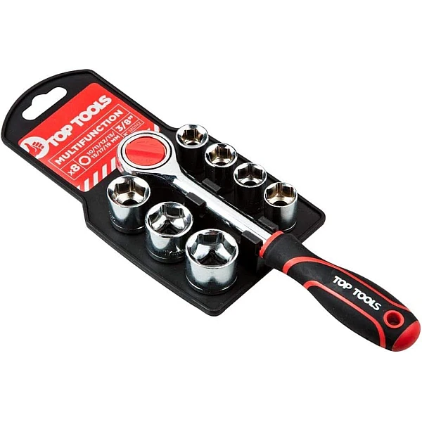 TOP-TOOLS Σετ καστάνια και καρυδάκια 7 τεμάχια έως 19mm και έως 3/8 ιντσών 38D142