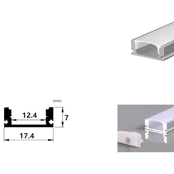 Προφίλ αλουμινίου για ταινίες LED εξωτερικό 2000x17.4x7mm με γαλακτερό καπάκι ALUSET-SU-2m-As-01