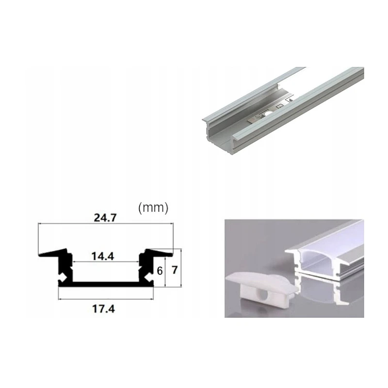 Προφίλ αλουμινίου για ταινίες LED χωνευτό 2000x17.4x7mm με γαλακτερό καπάκι ALUSET-GR-2m-As-01