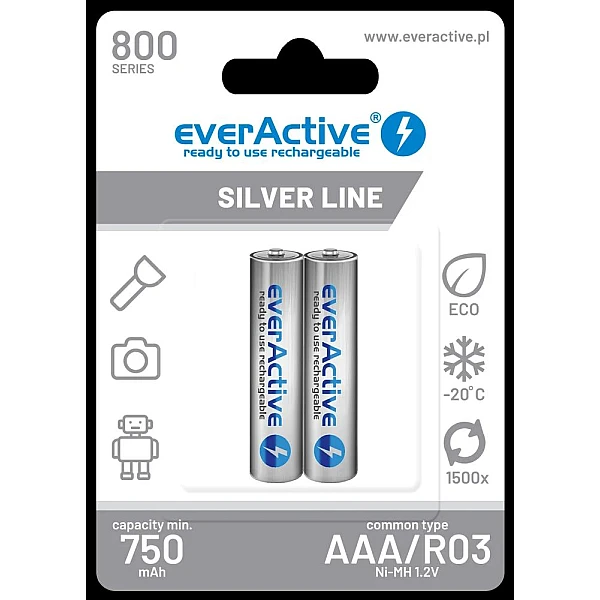 EverActive Μπαταρία Επαναφορτιζόμενη silver line AAA/R3 800mAh 2 Τεμάχια
