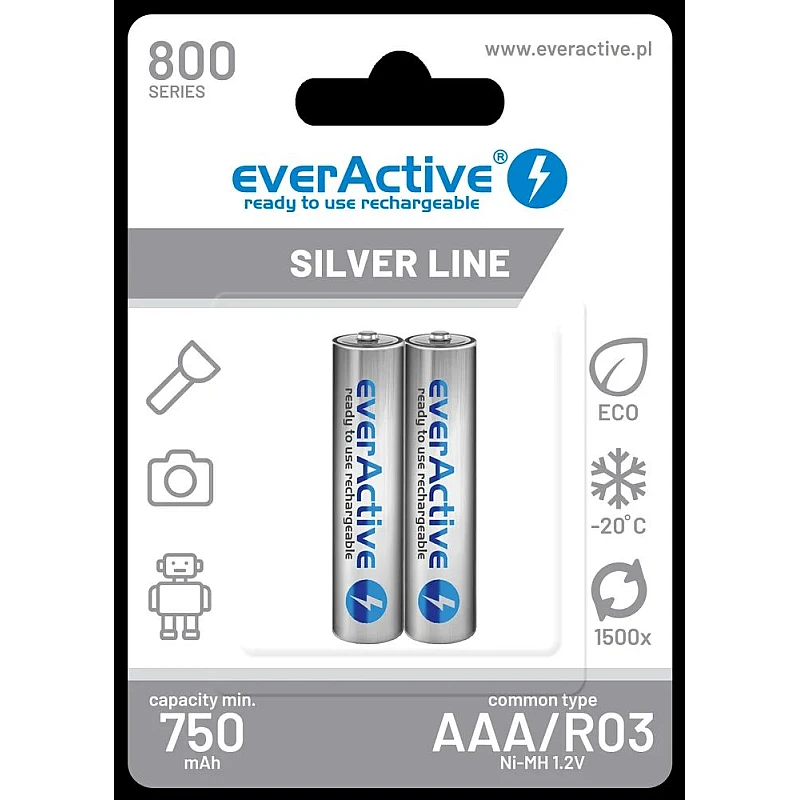 EverActive Μπαταρία Επαναφορτιζόμενη silver line AAA/R3 800mAh 2 Τεμάχια EverActive Μπαταρία Επαναφορτιζόμενη silver line AAA/R3 800mAh 2 Τεμάχια