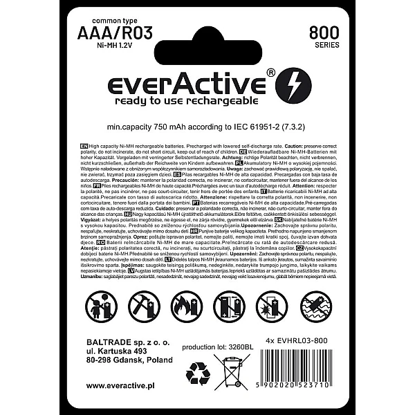 EverActive Μπαταρία Επαναφορτιζόμενη silver line AAA/R3 800mAh 2 Τεμάχια