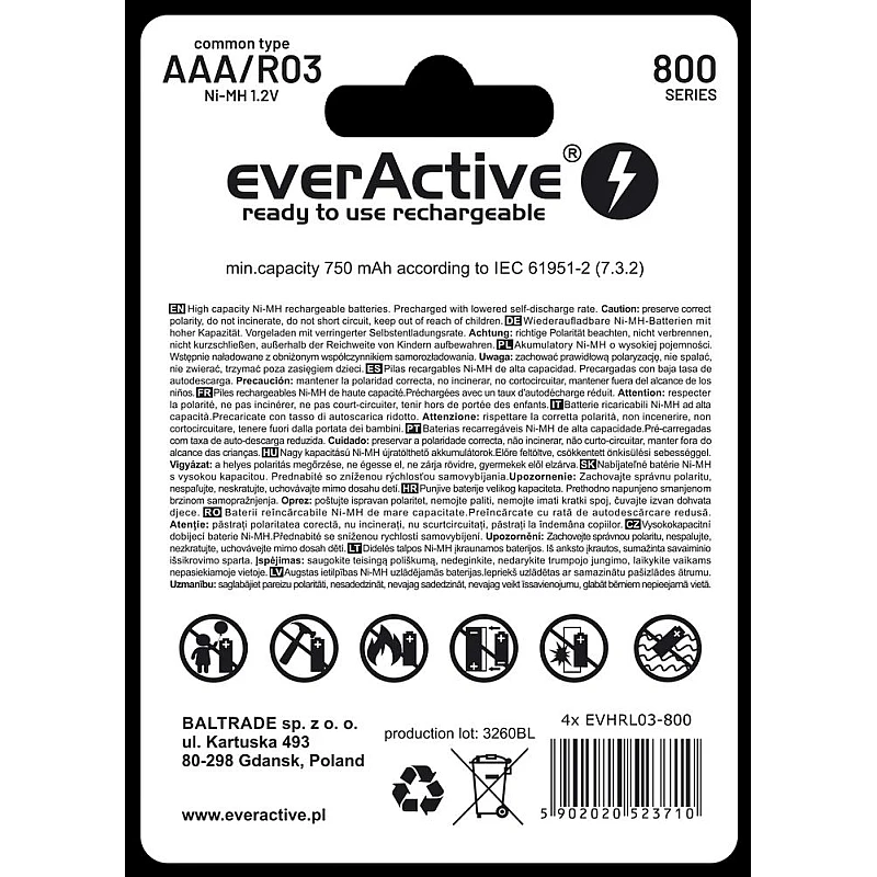 EverActive Μπαταρία Επαναφορτιζόμενη silver line AAA/R3 800mAh 2 Τεμάχια EverActive Μπαταρία Επαναφορτιζόμενη silver line AAA/R3 800mAh 2 Τεμάχια