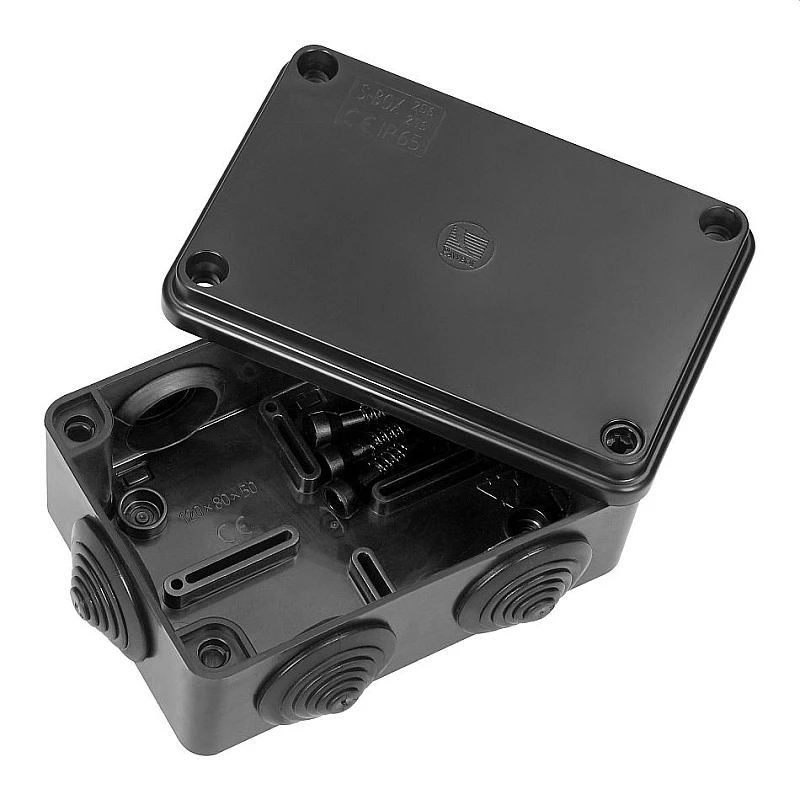 ORNO Στεγανό κουτί διακλάδωσης IP65 120×80×50mm 6 είσοδοι καλωδίων Μαύρο UV Resistant OR-JB-13824/6/B