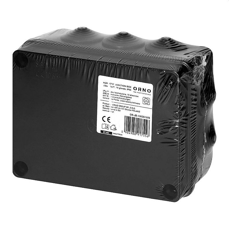 ORNO Στεγανό κουτί διακλάδωσης IP65 150×110×70mm 10 είσοδοι καλωδίων Μαύρο UV Resistant OR-JB-13825/10/B