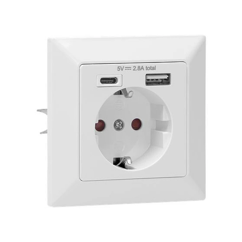 ORNO Πρίζα σούκο με 1 θύρα USB 2.8A και 1 θύρα Type C OR-AE-13232(GS) ORNO Πρίζα σούκο με 1 θύρα USB 2.8A και 1 θύρα Type C OR-AE-13232(GS)
