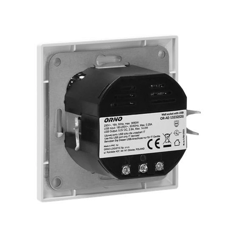ORNO Πρίζα σούκο με 1 θύρα USB 2.8A και 1 θύρα Type C OR-AE-13232(GS) ORNO Πρίζα σούκο με 1 θύρα USB 2.8A και 1 θύρα Type C OR-AE-13232(GS)