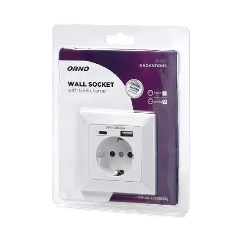 ORNO Πρίζα σούκο με 1 θύρα USB 2.8A και 1 θύρα Type C OR-AE-13232(GS) ORNO Πρίζα σούκο με 1 θύρα USB 2.8A και 1 θύρα Type C OR-AE-13232(GS)
