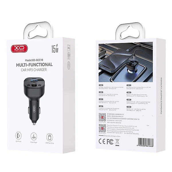XO BCC18 Smart Bluetooth MP3 Φορτιστής Αυτοκινήτου Type-C 3A
