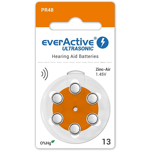 EverActive μπαταρίες ακουστικών Βαρηκοΐας Ultrasonic 1,45V PR48 τύπου 13 blister 6 τεμαχίων