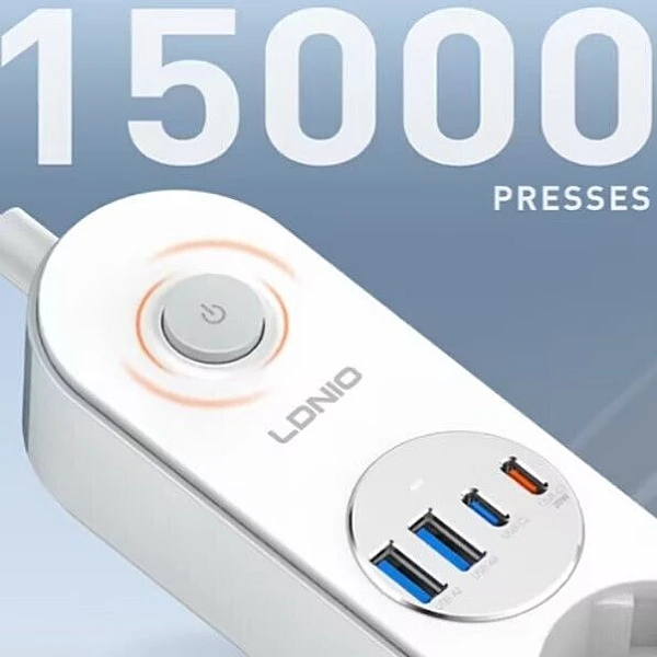 Ldnio Πολύπριζο Ασφαλείας 4 Θέσεων με Διακόπτη 2 USB και 2 Type C Καλώδιο 2m Λευκό SE-1C