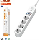 Ldnio Πολύπριζο Ασφαλείας 4 Θέσεων με Διακόπτη 2 USB και 2 Type C Καλώδιο 2m Λευκό SE-1C
