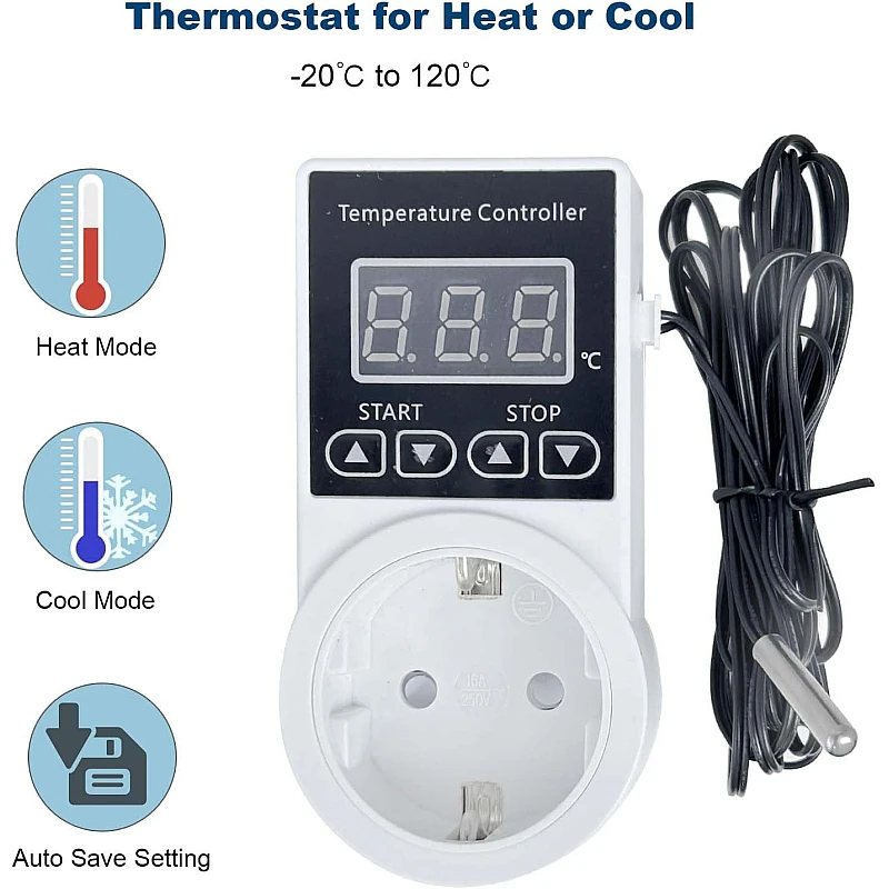 Θερμοστάτης Πρίζας Ψηφιακός -20° ~ 120°C 10A 230V με αισθητήρα θερμοκρασίας 53A2 OEM Θερμοστάτης Πρίζας Ψηφιακός -20° ~ 120°C 10A 230V με αισθητήρα θερμοκρασίας 53A2 OEM