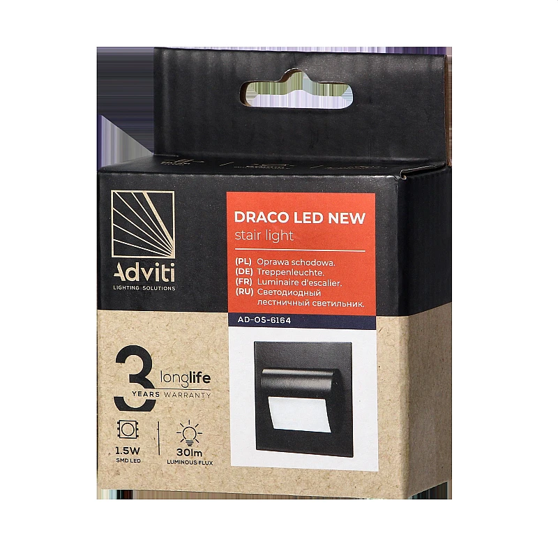 Adviti Φωτιστικό για τοίχο ή σκάλα Χωνευτό LED 1,5W 12VDC 3000K θερμό λευκό DRACO μαύρο σώμα AD-OS-6164L3/B Adviti Φωτιστικό για τοίχο ή σκάλα Χωνευτό LED 1,5W 12VDC 3000K θερμό λευκό DRACO μαύρο σώμα AD-OS-6164L3/B