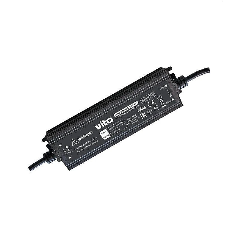 Τροφοδοτικό ταινίας Led POSEiDON SLIM 60W 24V 2.5A IP67 6240810 VITO