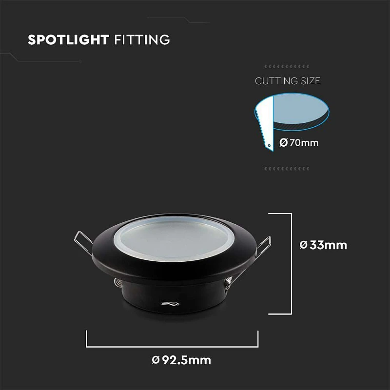 Σποτ οροφής GU10 στρογγυλό Φ70mm στεγανό IP44 μαύρο με γυαλί VT-981 6699 V-TAC Σποτ οροφής GU10 στρογγυλό Φ70mm στεγανό IP44 μαύρο με γυαλί VT-981 6699 V-TAC