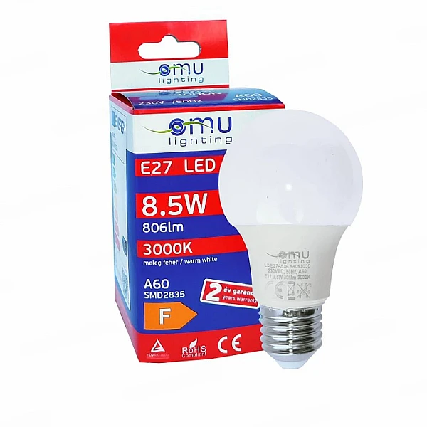 Λαμπτήρας Led E27 A60 8.5Watt Θερμό Λευκό 3000K 58063000 OMU Lighting 