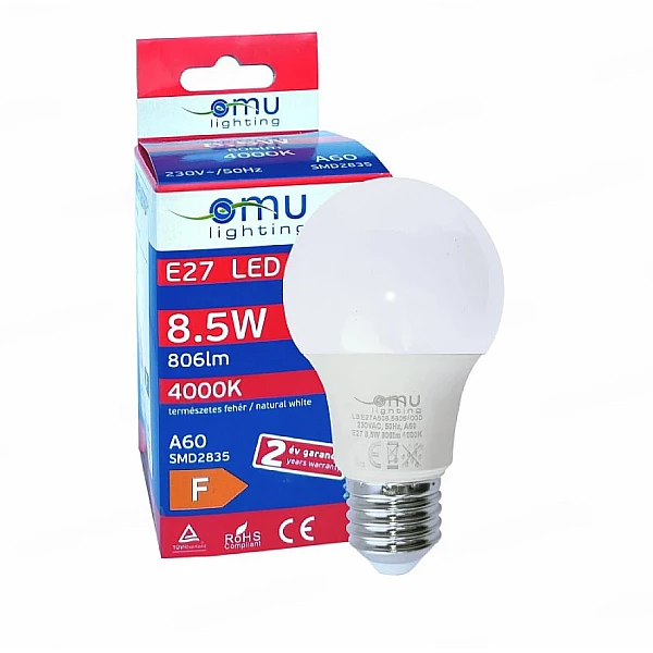 Λαμπτήρας Led E27 A60 8.5Watt Φυσικό Λευκό 4000K 58064000 OMU Lighting 
