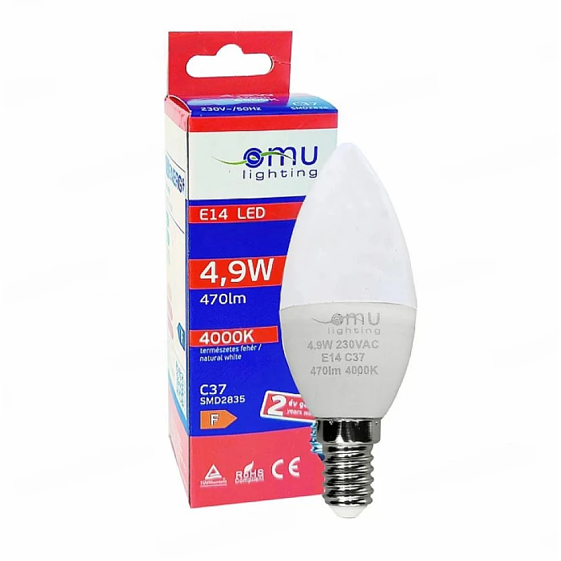 Λαμπτήρας Led E14 C37 4.9Watt Φυσικό λευκό 4000K Κεράκι 94704000 OMU Lighting Λαμπτήρας Led E14 C37 4.9Watt Φυσικό λευκό 4000K Κεράκι 94704000 OMU Lighting