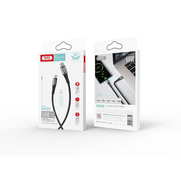 XO NB-Q167 PD 60W Καλώδιο Γρήγορης Φόρτισης USB Type-C Σε USB Type-C 1m