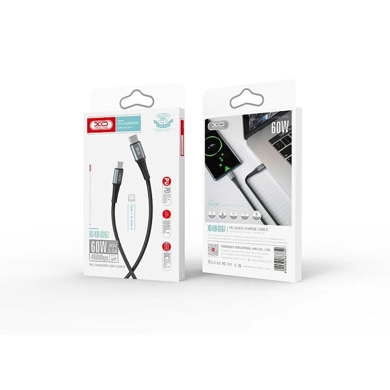 XO NB-Q167 PD 60W Καλώδιο Γρήγορης Φόρτισης USB Type-C Σε USB Type-C 1m XO NB-Q167 PD 60W Καλώδιο Γρήγορης Φόρτισης USB Type-C Σε USB Type-C 1m