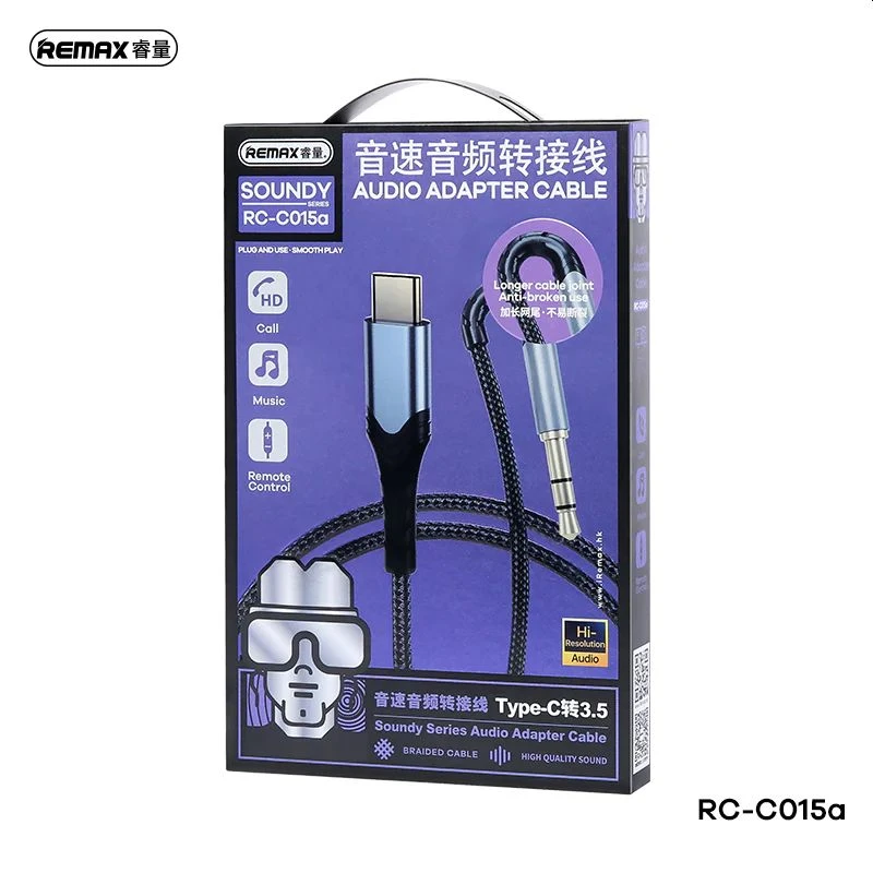 Remax RC-C015A Braided USB 2.0 Cable Type-C male σε 3.5mm male Γκρι 1m Remax RC-C015A Braided USB 2.0 Cable Type-C male σε 3.5mm male Γκρι 1m