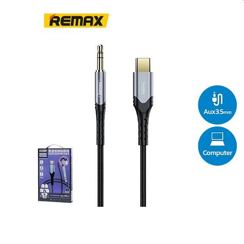 Remax RC-C015A Braided USB 2.0 Cable Type-C male σε 3.5mm male Γκρι 1m Remax RC-C015A Braided USB 2.0 Cable Type-C male σε 3.5mm male Γκρι 1m