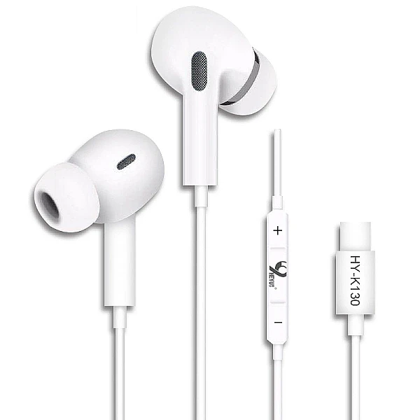 HY-K130 Handsfree Ακουστικά Stereo earphone με μικρόφωνο με βύσμα Type C λευκό OEM