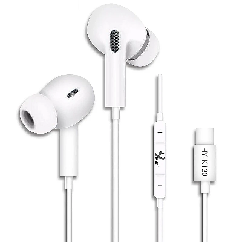 HY-K130 Handsfree Ακουστικά Stereo earphone με μικρόφωνο με βύσμα Type C λευκό OEM