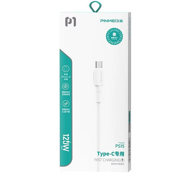 PINMEI PS15 Καλώδιο Φόρτισης και μεταφοράς δεδομένων 120W 6A USB / USB Type-C 1.2m Λευκό 