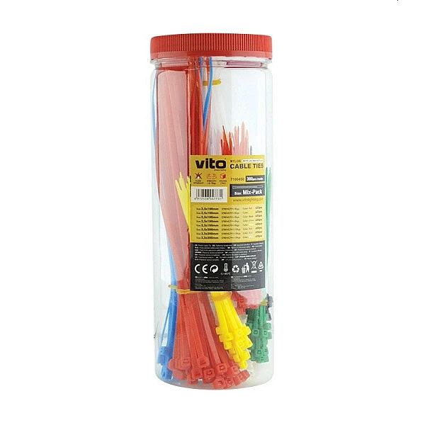 Σετ Δεματικών καλωδίων (Cable Ties Set ) χρωματιστά 300τεμάχια 7100450 VITO