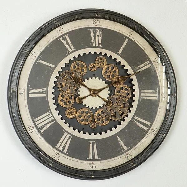 Ρολόι τοίχου Eurolamp πλαστικό με γρανάζια αντικέ καφέ μπέζ 76x8.5x76cm 753-12010