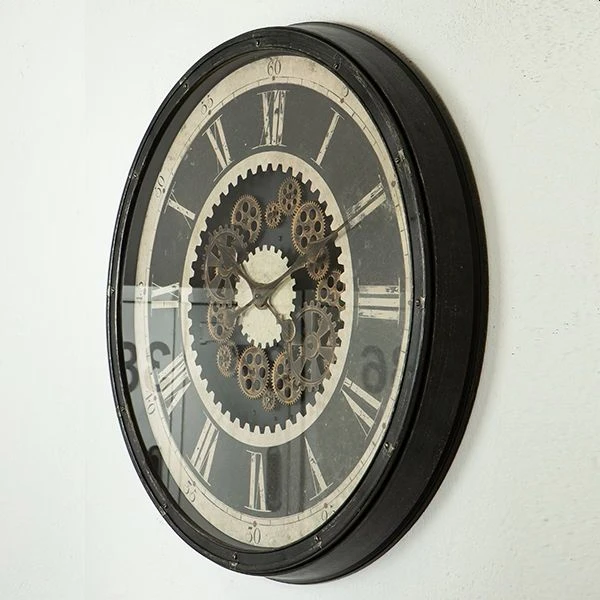 Ρολόι τοίχου Eurolamp πλαστικό με γρανάζια αντικέ καφέ μπέζ 76x8.5x76cm 753-12010